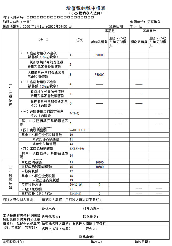 增值稅納稅申報(bào)表（小規(guī)模納稅人適用）